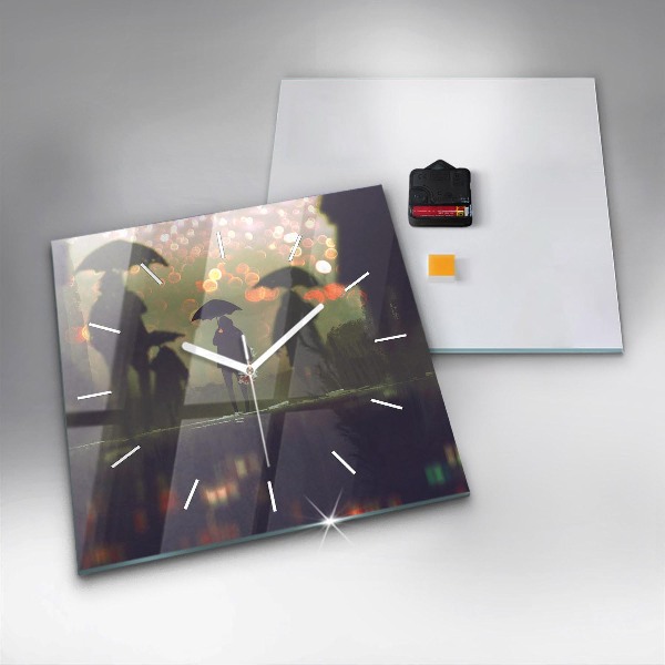 Čtvercové nástěnné hodiny Lidé s deštníky