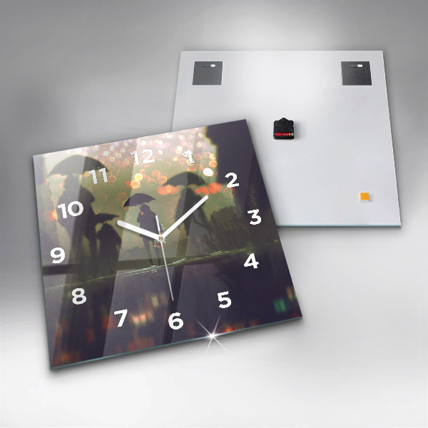 Čtvercové nástěnné hodiny Lidé s deštníky