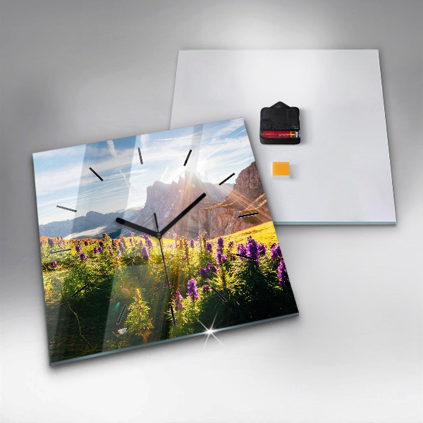 Čtvercové nástěnné hodiny Levandulová louka