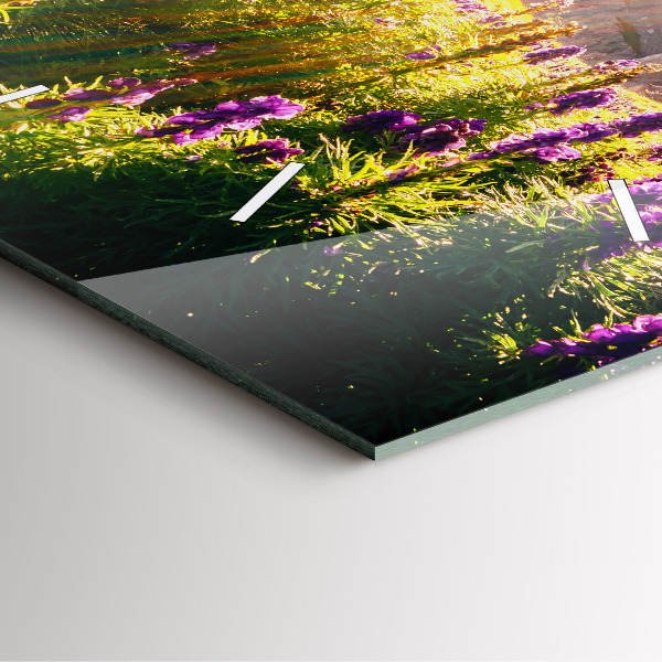 Čtvercové nástěnné hodiny Levandulová louka