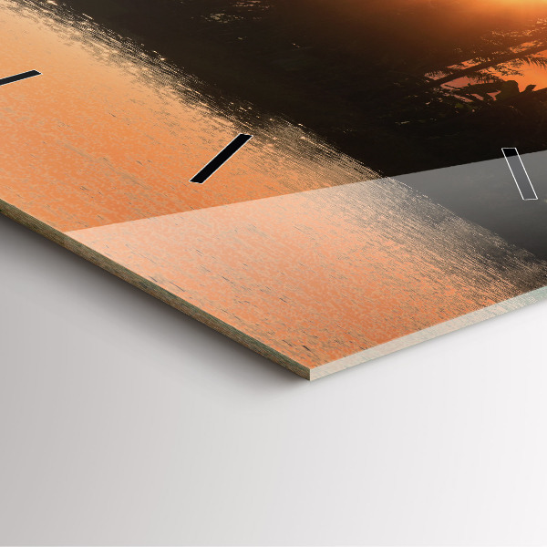 Čtvercové nástěnné hodiny Západ slunce a palmy