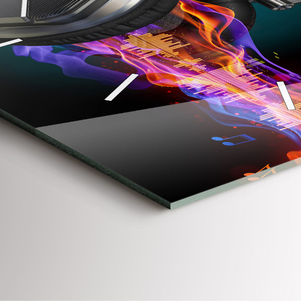 Skleněné hodiny čtvercové Sluchátka a zvukové vlny