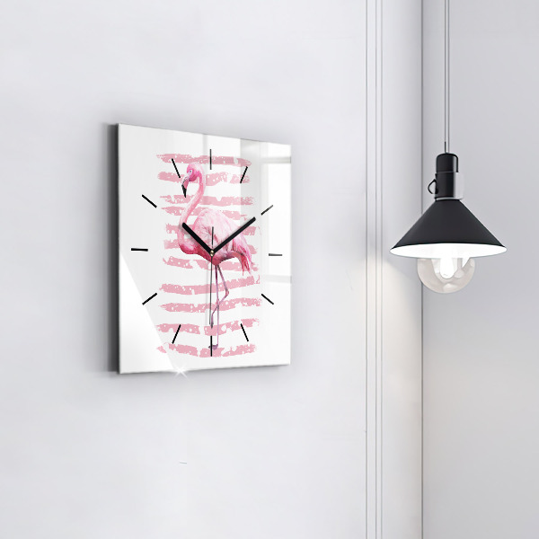 Čtvercové nástěnné hodiny Grafika plameňáka