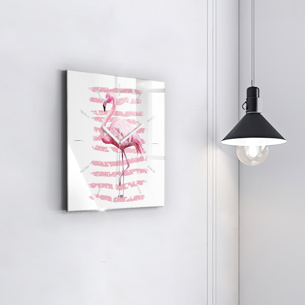 Čtvercové nástěnné hodiny Grafika plameňáka