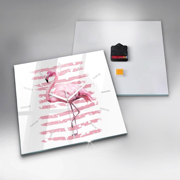 Čtvercové nástěnné hodiny Grafika plameňáka