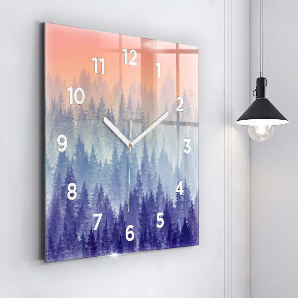 Čtvercové nástěnné hodiny Les v mlze