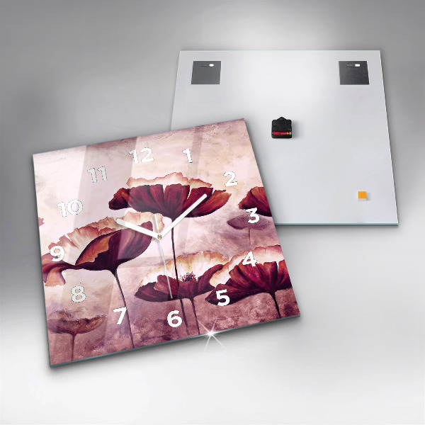 Čtvercové nástěnné hodiny Kvetoucí máky