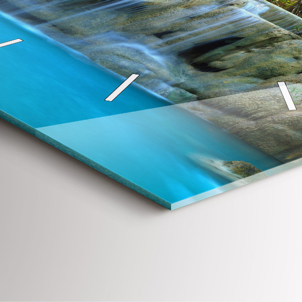 Skleněné hodiny čtvercové Vodopád v lese