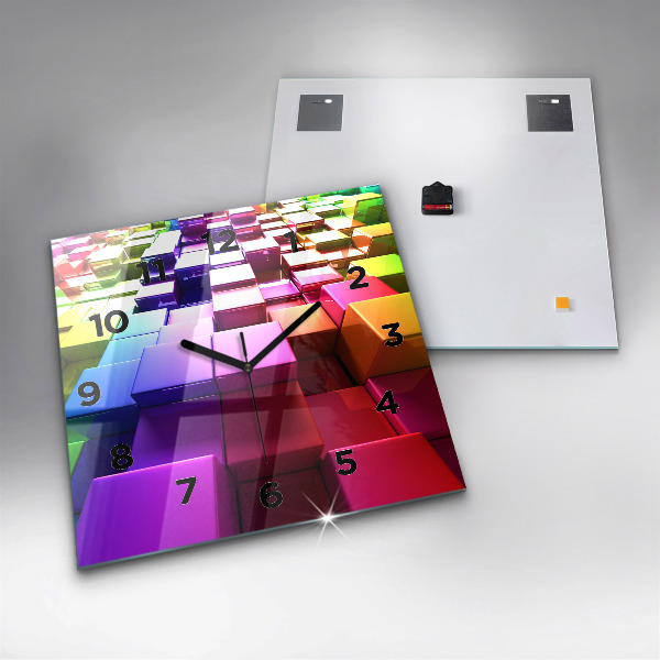Skleněné hodiny čtvercové Barevné kostky