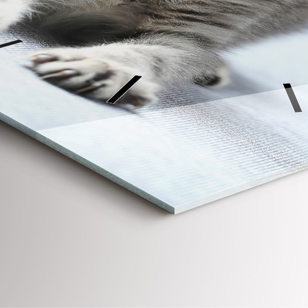 Skleněné hodiny čtvercové Kočka na pohovce