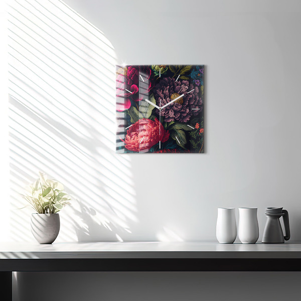 Čtvercové nástěnné hodiny Vintage kytice květin