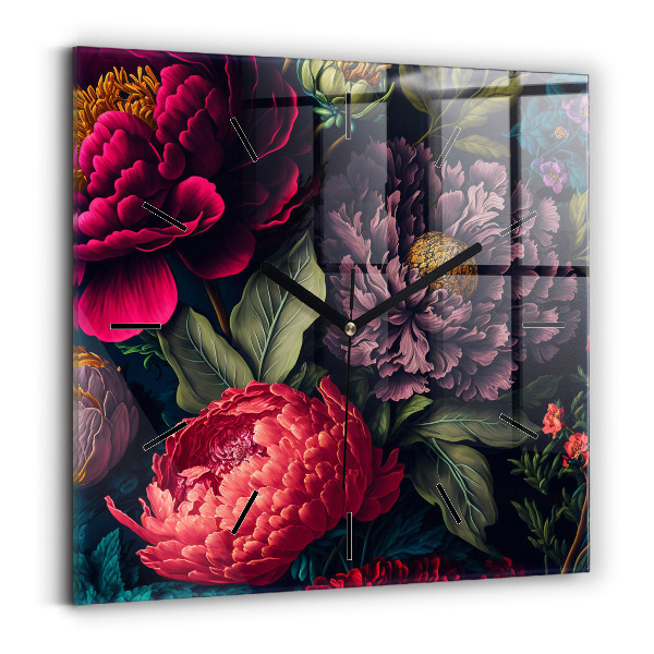 Čtvercové nástěnné hodiny Vintage kytice květin