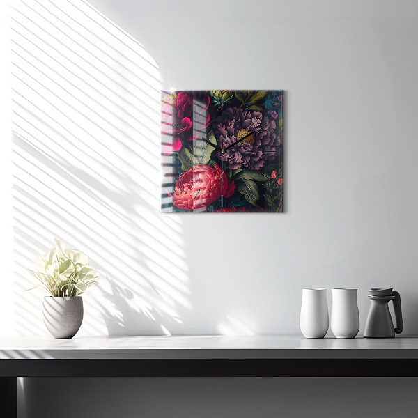 Čtvercové nástěnné hodiny Vintage kytice květin