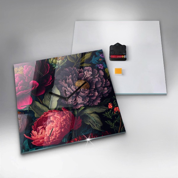 Čtvercové nástěnné hodiny Vintage kytice květin