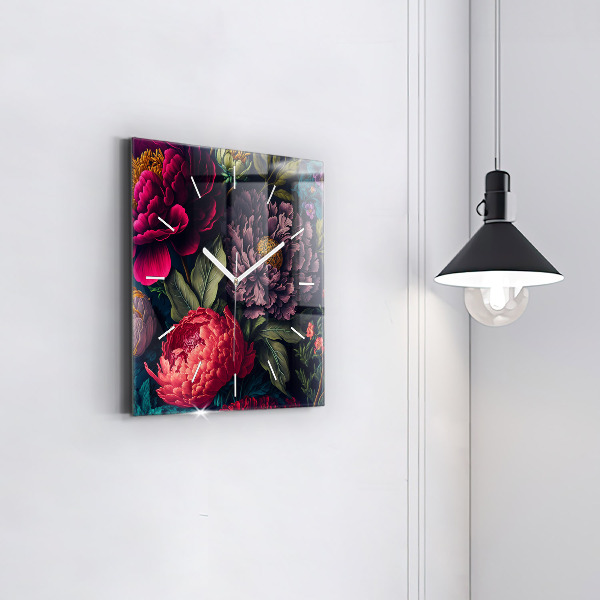 Čtvercové nástěnné hodiny Vintage kytice květin