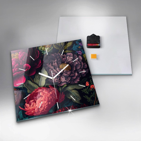 Čtvercové nástěnné hodiny Vintage kytice květin