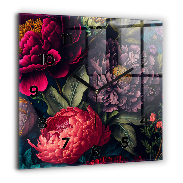 Čtvercové nástěnné hodiny Vintage kytice květin