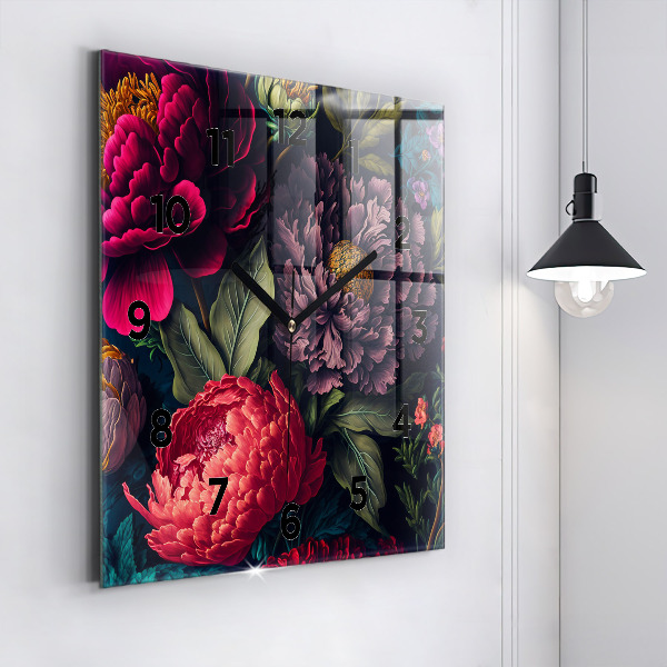 Čtvercové nástěnné hodiny Vintage kytice květin