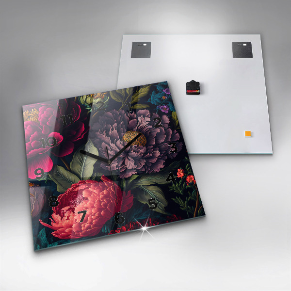 Čtvercové nástěnné hodiny Vintage kytice květin