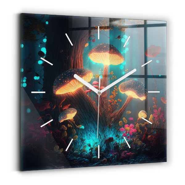 Čtvercové nástěnné hodiny Les a kouzelné houby