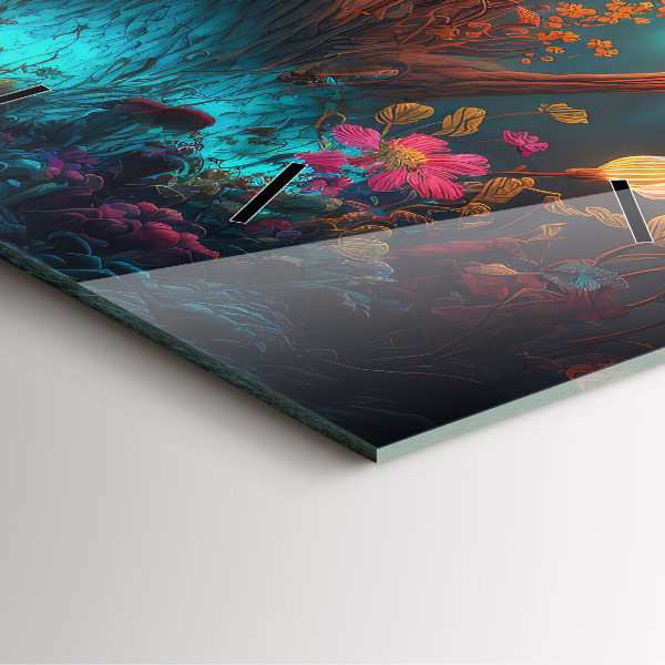 Čtvercové nástěnné hodiny Les a kouzelné houby