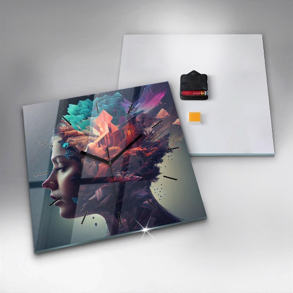 Čtvercové nástěnné hodiny Abstraktní žena