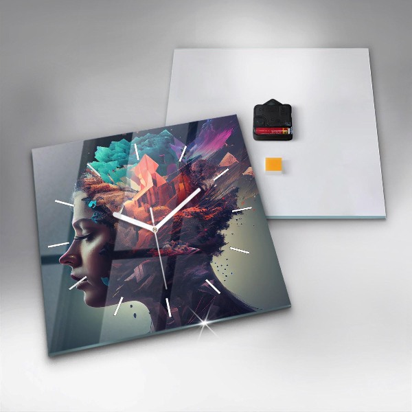 Čtvercové nástěnné hodiny Abstraktní žena