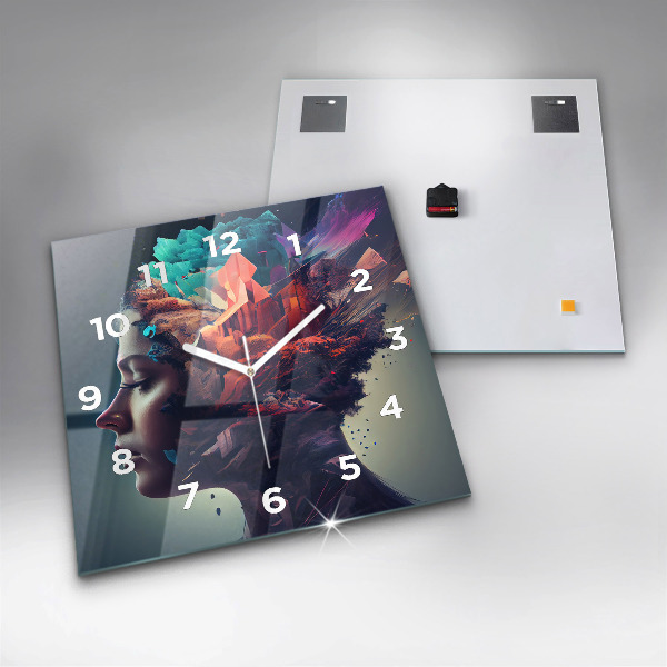 Čtvercové nástěnné hodiny Abstraktní žena