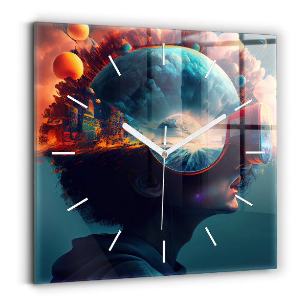 Čtvercové nástěnné hodiny Futuristický svět