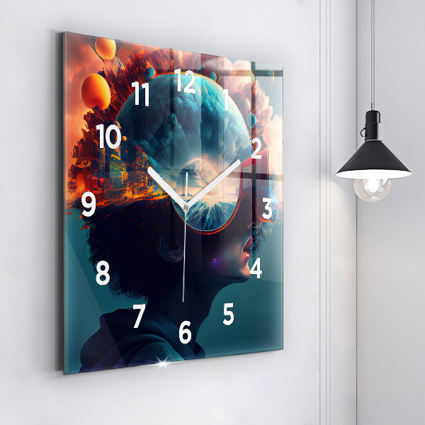 Čtvercové nástěnné hodiny Futuristický svět