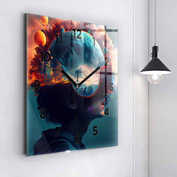 Čtvercové nástěnné hodiny Futuristický svět