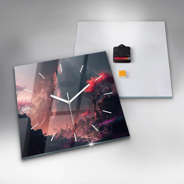 Čtvercové nástěnné hodiny Kouzelný les a hory