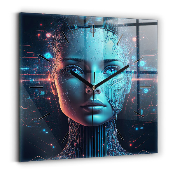 Čtvercové nástěnné hodiny Umělá inteligence