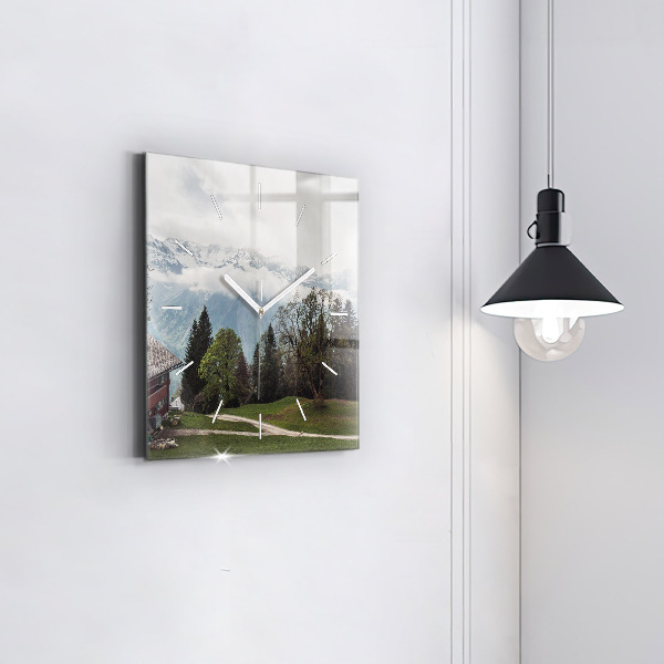 Čtvercové nástěnné hodiny Pohled na hory