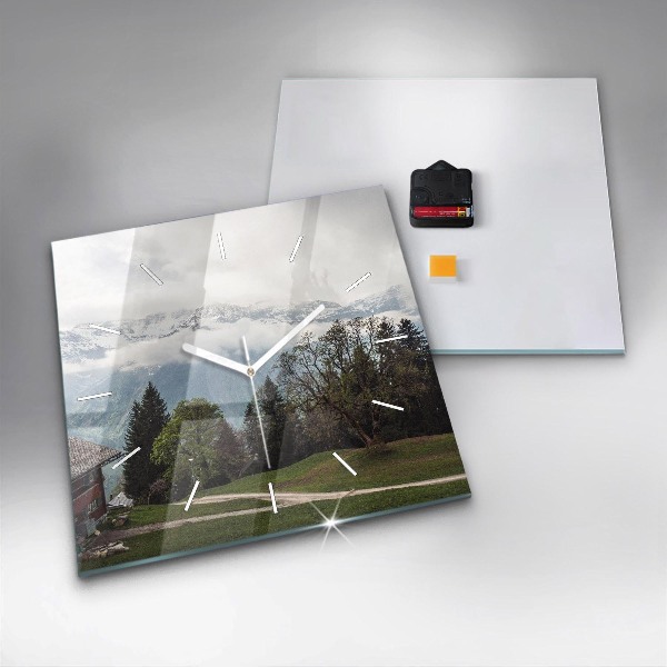 Čtvercové nástěnné hodiny Pohled na hory