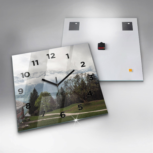 Čtvercové nástěnné hodiny Pohled na hory