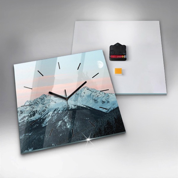 Čtvercové nástěnné hodiny Horské pásmo v zimě