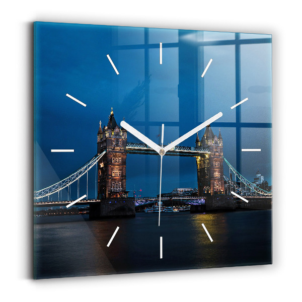 Čtvercové nástěnné hodiny Tower Bridge Londýn v noci