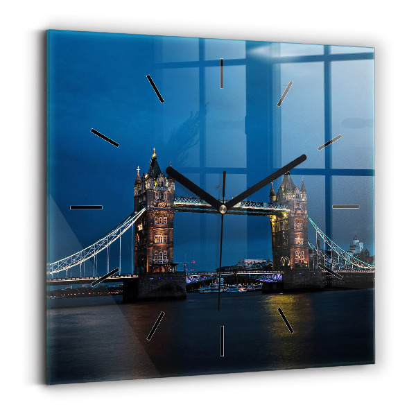 Čtvercové nástěnné hodiny Tower Bridge Londýn v noci