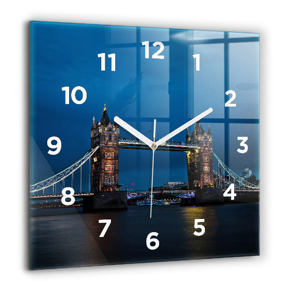Čtvercové nástěnné hodiny Tower Bridge Londýn v noci