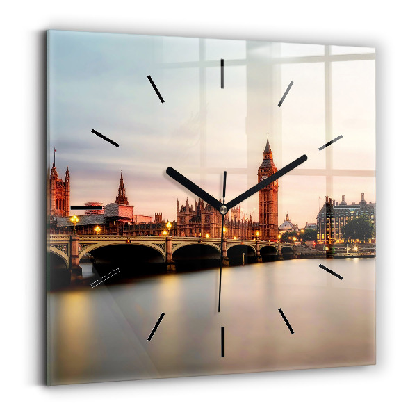 Čtvercové nástěnné hodiny Big Ben londýnské panorama