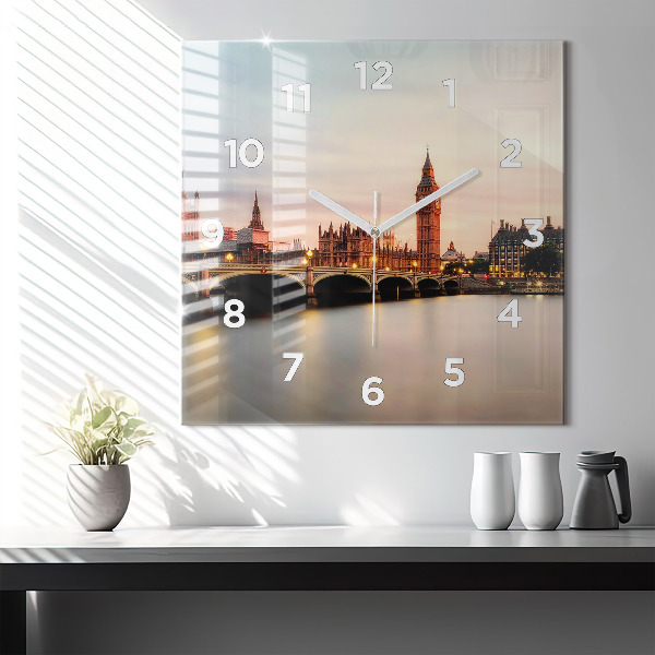 Čtvercové nástěnné hodiny Big Ben londýnské panorama