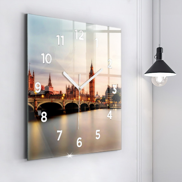 Čtvercové nástěnné hodiny Big Ben londýnské panorama