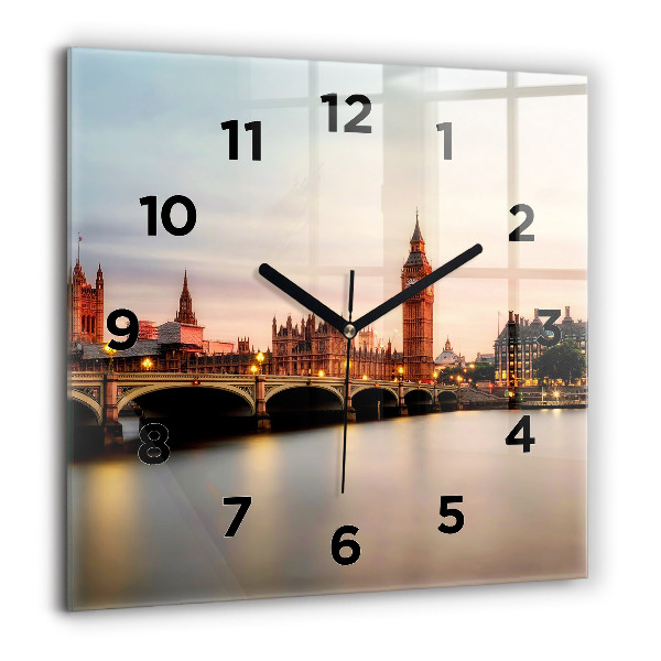Čtvercové nástěnné hodiny Big Ben londýnské panorama