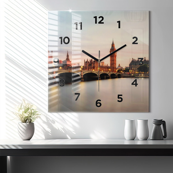 Čtvercové nástěnné hodiny Big Ben londýnské panorama