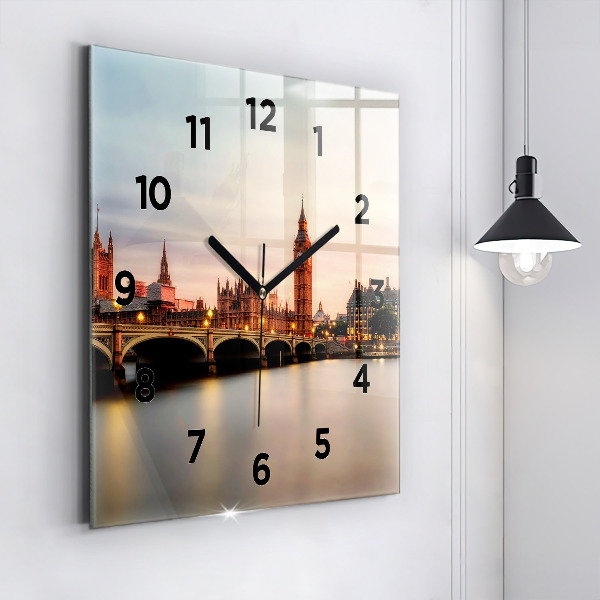 Čtvercové nástěnné hodiny Big Ben londýnské panorama