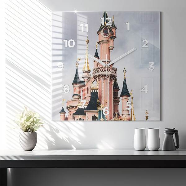 Čtvercové nástěnné hodiny Zámek Disneyland v Paříži
