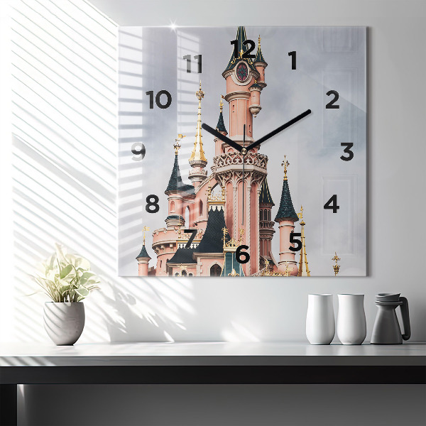 Čtvercové nástěnné hodiny Zámek Disneyland v Paříži