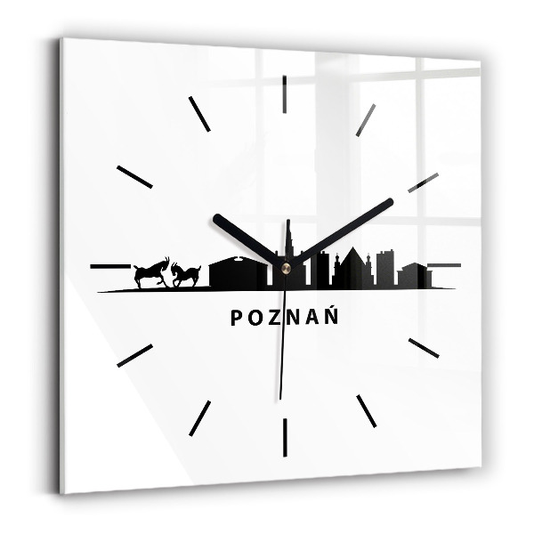 Čtvercové nástěnné hodiny Grafika panoramatu Poznaně