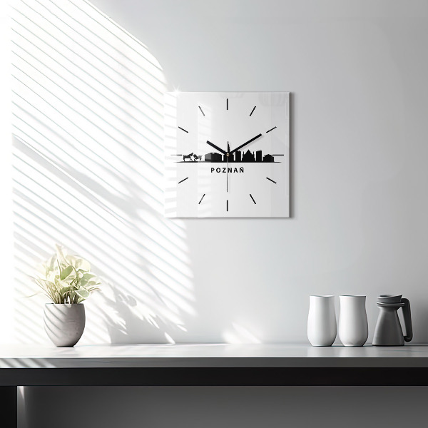 Čtvercové nástěnné hodiny Grafika panoramatu Poznaně